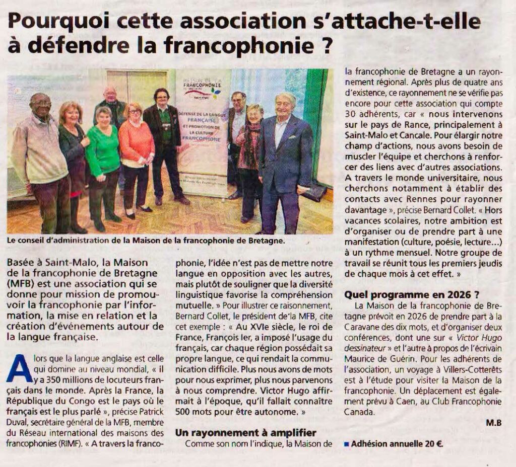 (article du Pays Malouin 22 janvier 2026)